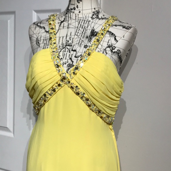 Crisscross Straps Chiffon Embellished Draped Slip Formal Evening Prom Gown Flare - Picture 2 of 7